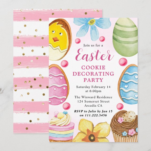 Watercolor Easter Cookie Decorating Party Invitation (Front/Back)