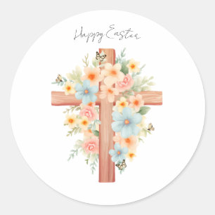Watercolor Easter Cross Personalized Classic Round Sticker