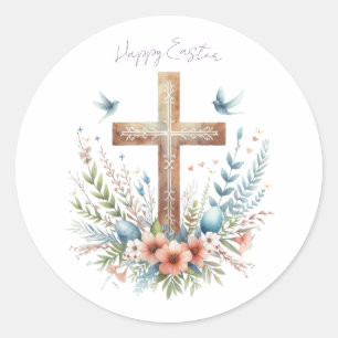 Watercolor Easter Cross Personalized Classic Round Sticker
