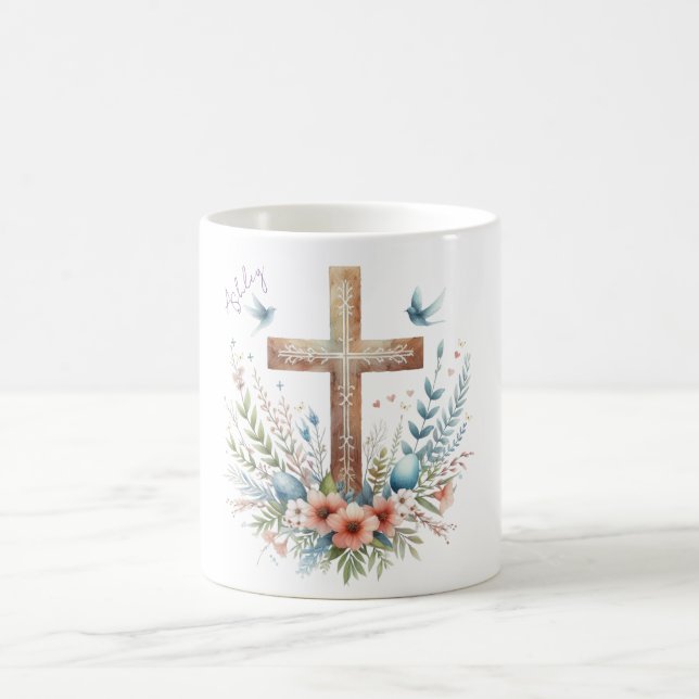Watercolor Easter Cross Personalized Coffee Mug (Center)