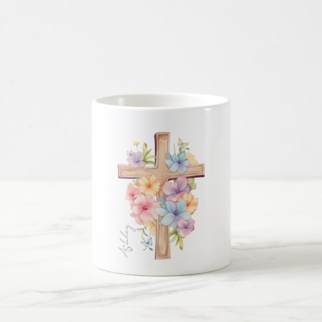 Watercolor Easter Cross Personalized Coffee Mug (Center)