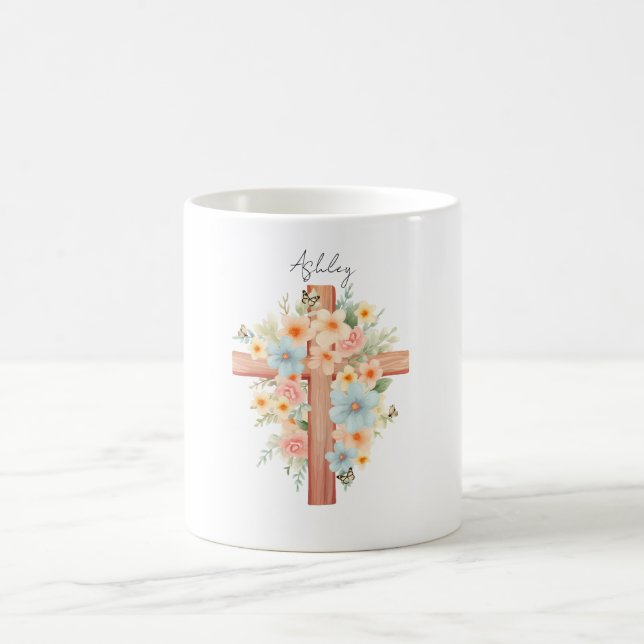 Watercolor Easter Cross Personalized Coffee Mug (Center)