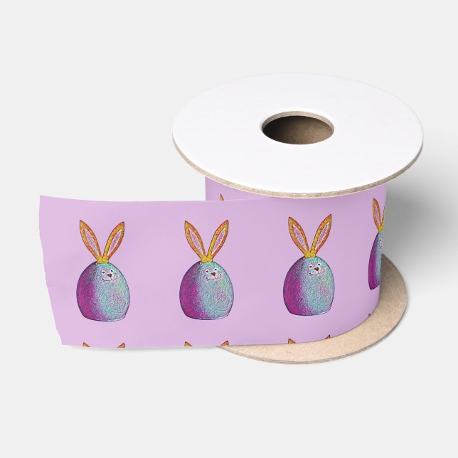 Watercolor Easter Egg Bunny Satin Ribbon (Spool)