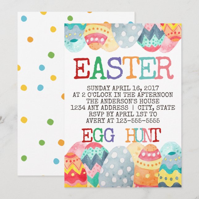 Watercolor Easter Egg Hunt Invitation (Front/Back)