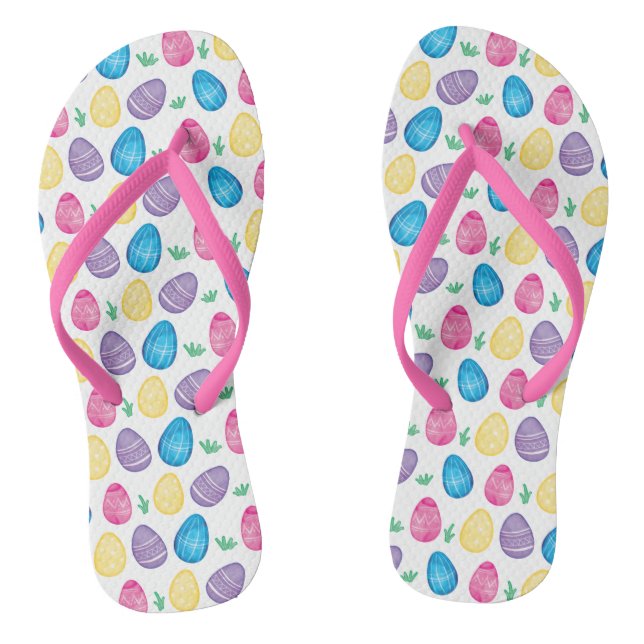 Watercolor Easter Egg Hunt Pattern Flip Flops (Footbed)