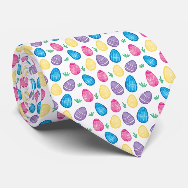 Watercolor Easter Egg Hunt Pattern Tie (Rolled)
