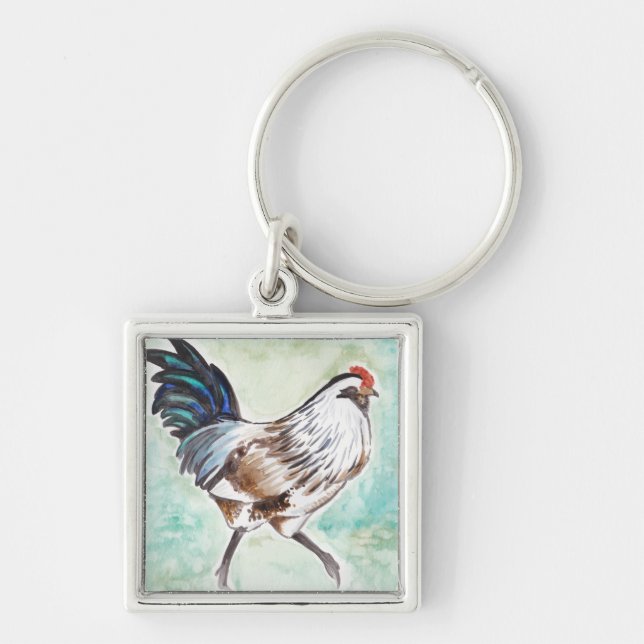 Watercolor Easter Egger Rooster Keychain (Front)
