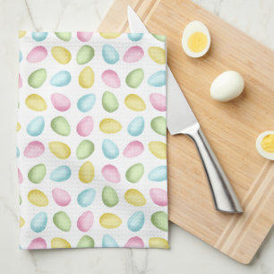 Watercolor Easter Eggs Pattern In Pastel Colors Kitchen Towel