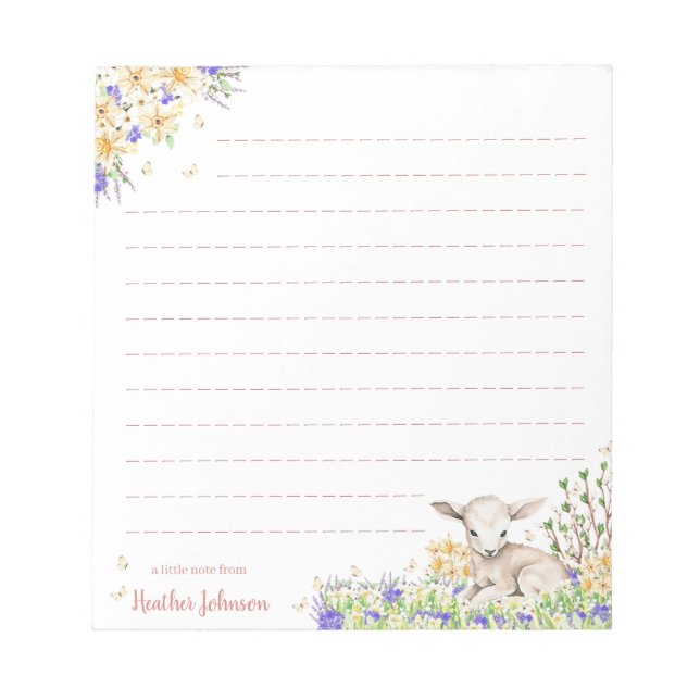 Watercolor Easter Floral Lamb  Notepad (Front)