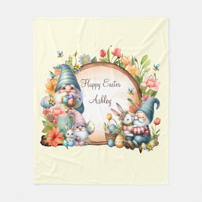 Watercolor Easter Gnome Personalized Fleece Blanket (Front)