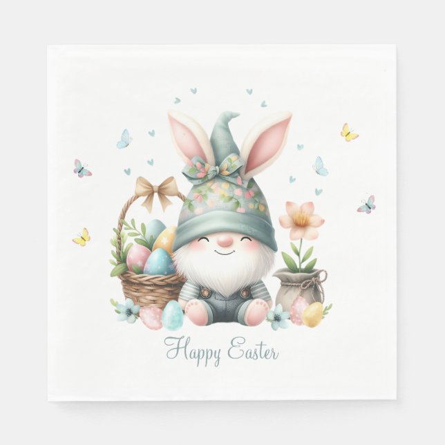 Watercolor Easter Gnome Personalized Napkin (Front)