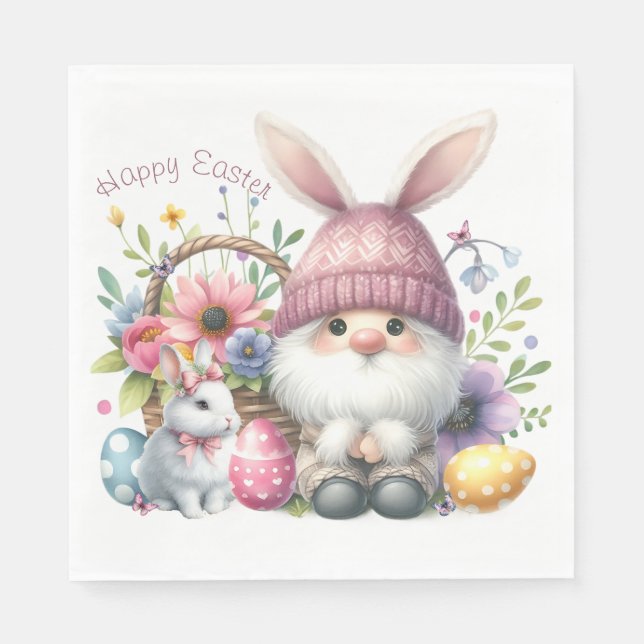 Watercolor Easter Gnome Personalized Napkin (Front)