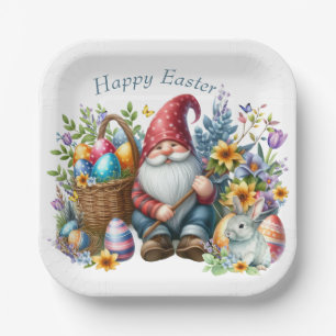 Watercolor Easter Gnome Personalized Paper Plate