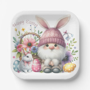 Watercolor Easter Gnome Personalized Paper Plate