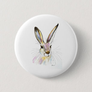 Watercolor Easter Hare Rabbit Animal Rustic Cute 2 Inch Round Button