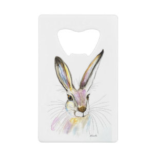 Watercolor Easter Hare Rabbit Animal Rustic Cute Credit Card Bottle Opener