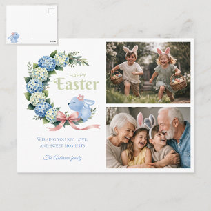 Watercolor Easter Hydrangea Cute Bunny 2 Photo Postcard