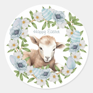 Watercolor Easter Lamb Personalized Classic Round Sticker