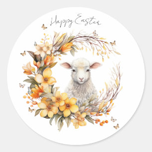 Watercolor Easter Lamb Personalized Classic Round Sticker