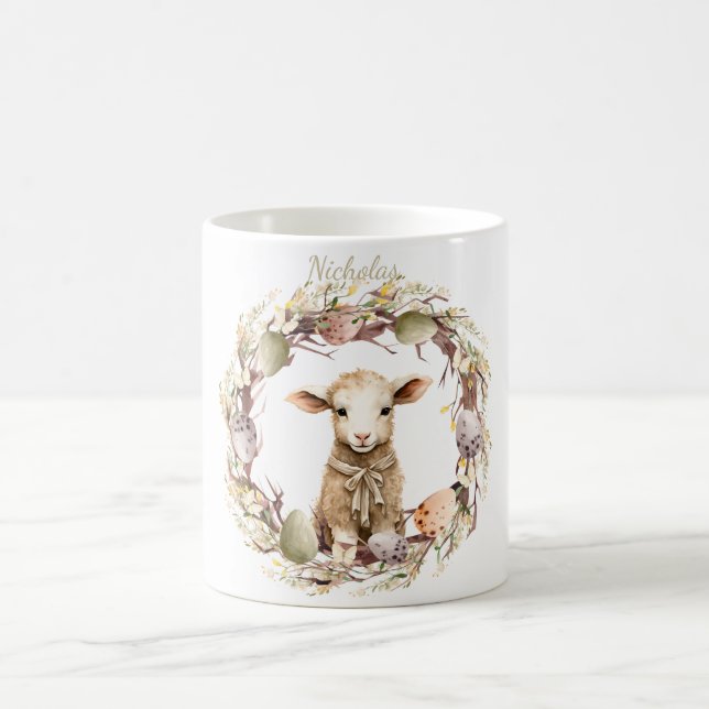 Watercolor Easter Lamb Personalized Coffee Mug (Center)