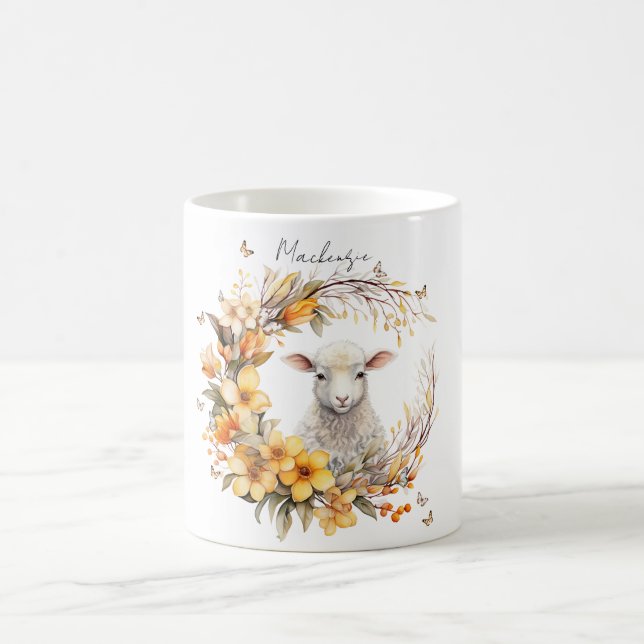 Watercolor Easter Lamb Personalized Coffee Mug (Center)