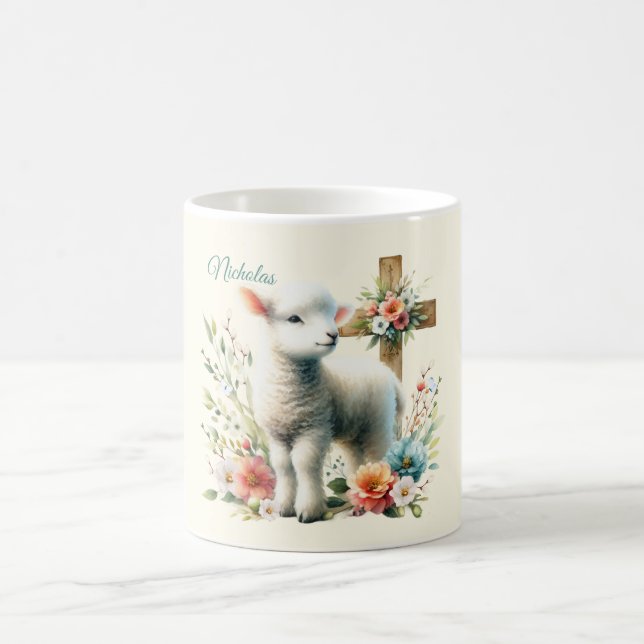 Watercolor Easter Lamb Personalized Coffee Mug (Center)