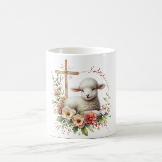 Watercolor Easter Lamb Personalized Coffee Mug (Center)