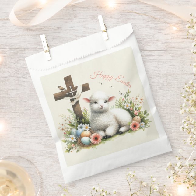 Watercolor Easter Lamb Personalized Favour Bag (Clipped)