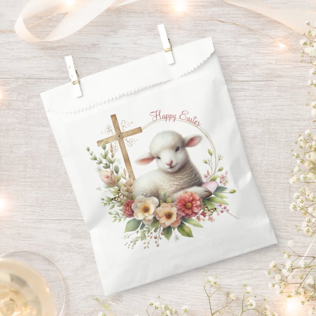 Watercolor Easter Lamb Personalized Favour Bag (Clipped)