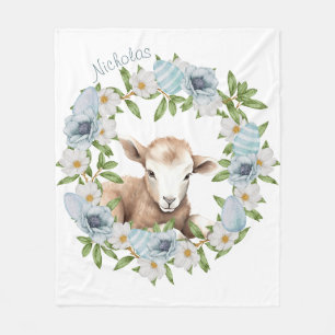 Watercolor Easter Lamb Personalized Fleece Blanket