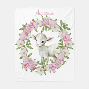 Watercolor Easter Lamb Personalized Fleece Blanket