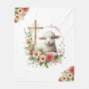 Watercolor Easter Lamb Personalized Fleece Blanket