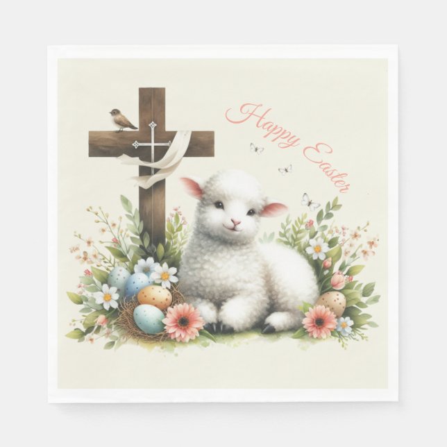 Watercolor Easter Lamb Personalized Napkin (Front)