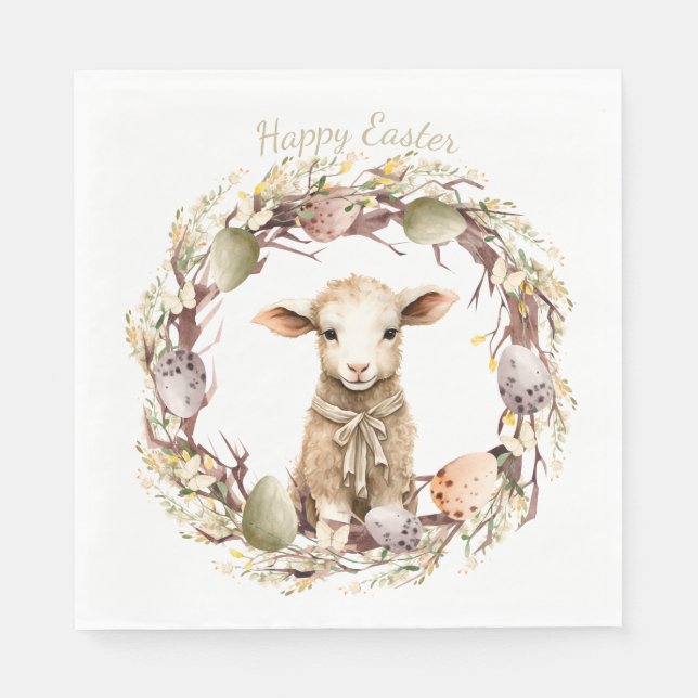 Watercolor Easter Lamb Personalized Napkin (Front)