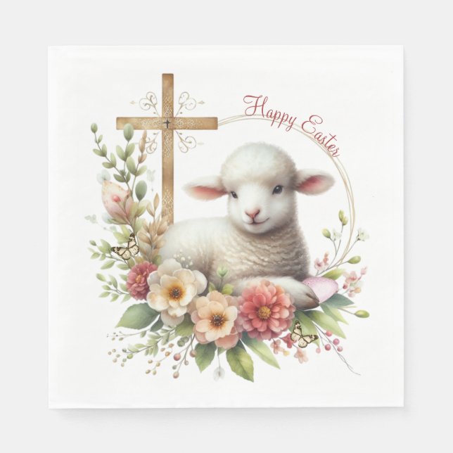 Watercolor Easter Lamb Personalized Napkin (Front)