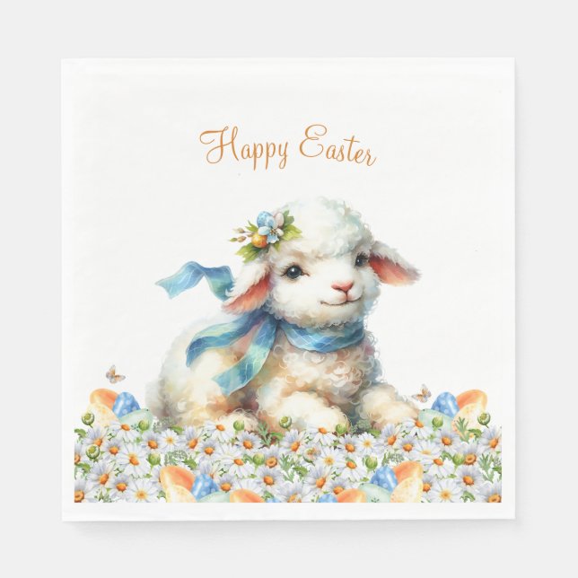 Watercolor Easter Lamb Personalized Napkin (Front)