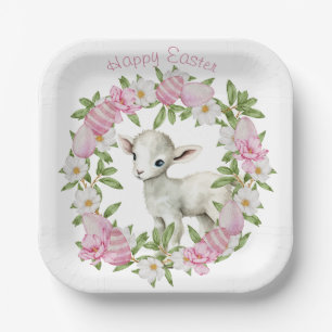Watercolor Easter Lamb Personalized Paper Plate