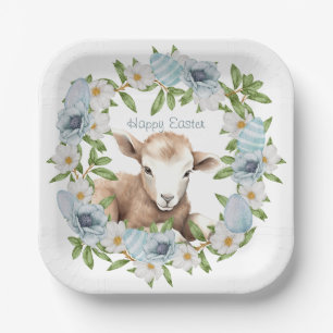 Watercolor Easter Lamb Personalized Paper Plate