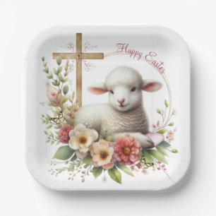 Watercolor Easter Lamb Personalized Paper Plate