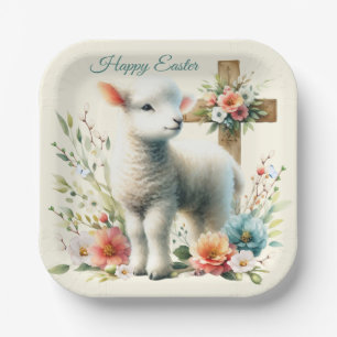 Watercolor Easter Lamb Personalized Paper Plate