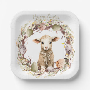 Watercolor Easter Lamb Personalized Paper Plate