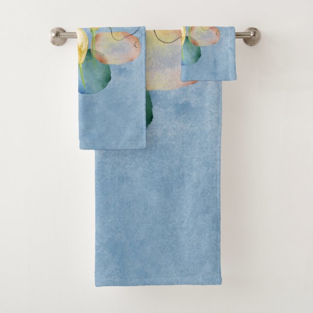 Watercolor Easter Lilies and Geometric Patterns Bath Towel Set (Insitu)