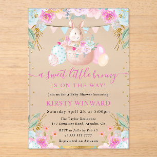 Watercolor Easter Rabbit and Flowers Baby Shower Acrylic Invitations