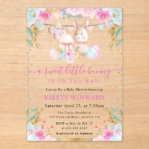Watercolor Easter Rabbit and Flowers Baby Shower Acrylic Invitations