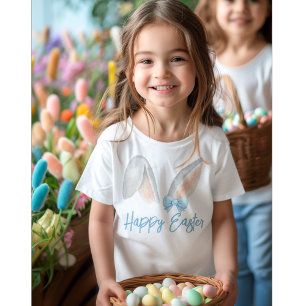 Watercolor Easter Rabbit Ears with Blue Bow Spring Toddler T-shirt