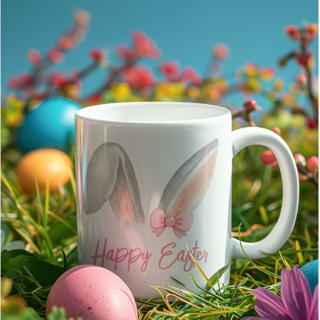 Watercolor Easter Rabbit Ears with Pink Bow Spring Mug (Creator Uploaded)