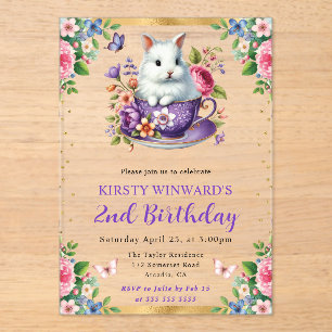 Watercolor Easter Rabbit Spring Flowers Birthday Acrylic Invitations
