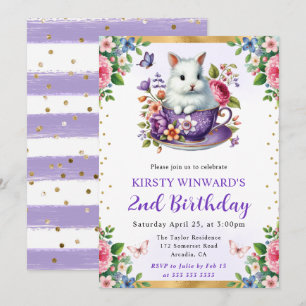Watercolor Easter Rabbit Spring Flowers Birthday Invitation