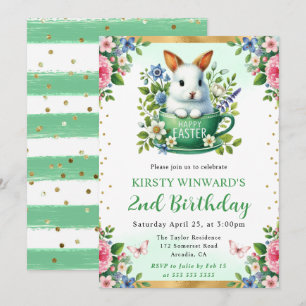 Watercolor Easter Rabbit Spring Flowers Birthday Invitation