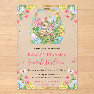 Watercolor Easter Rabbits Spring Sweet 16 Acrylic Invitations